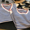 「79元入手！针织款」清爽蓝白条纹宽松圆领/V领海魂衫针织衫T恤女夏薄上衣 商品缩略图2