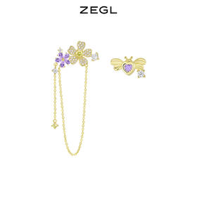 ZEGL设计师春日野趣系列蜜蜂花朵流苏耳环女耳钉银针不对称耳饰品