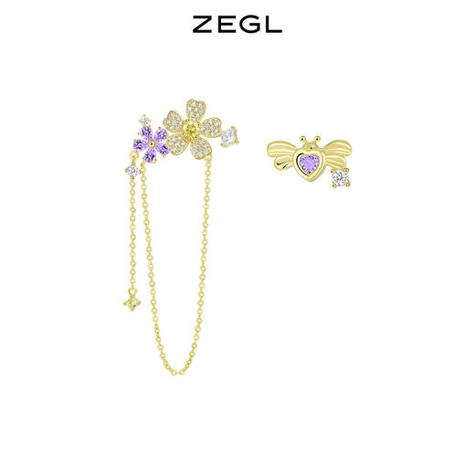 ZEGL设计师春日野趣系列蜜蜂花朵流苏耳环女耳钉银针不对称耳饰品 商品图0