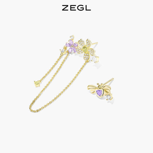 ZEGL设计师春日野趣系列蜜蜂花朵流苏耳环女耳钉银针不对称耳饰品 商品图1
