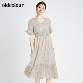 oldcolour春秋季商场同款休闲气质短袖碎花连衣裙N22101278