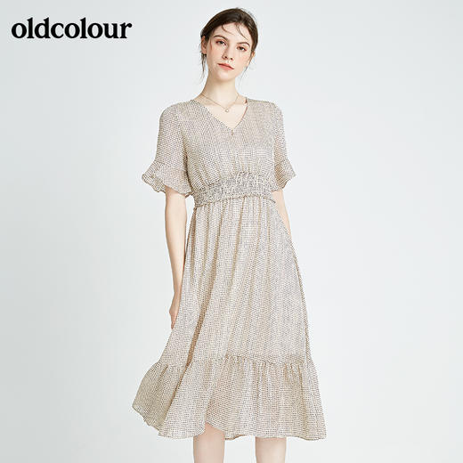 oldcolour春秋季商场同款休闲气质短袖碎花连衣裙N22101278 商品图0