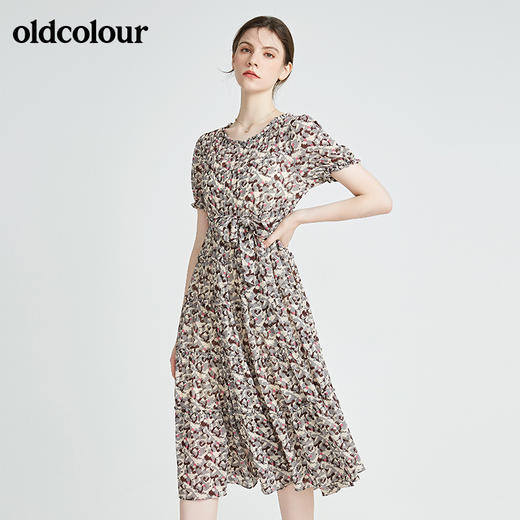 oldcolour秋季商场同款气质碎花短袖连衣裙N23101318 商品图0