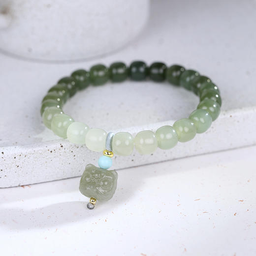 【宫里手串】 和田玉青白玉渐变萌狮手串 商品图4