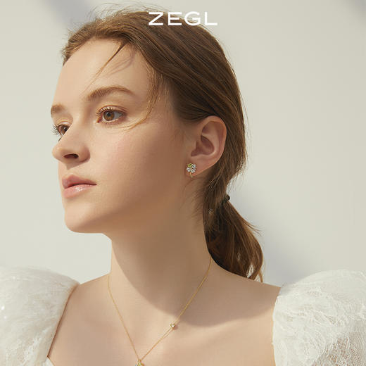 ZEGL设计师春日野趣系列爱心四叶草耳钉小众设计感耳环银针耳饰品 商品图4