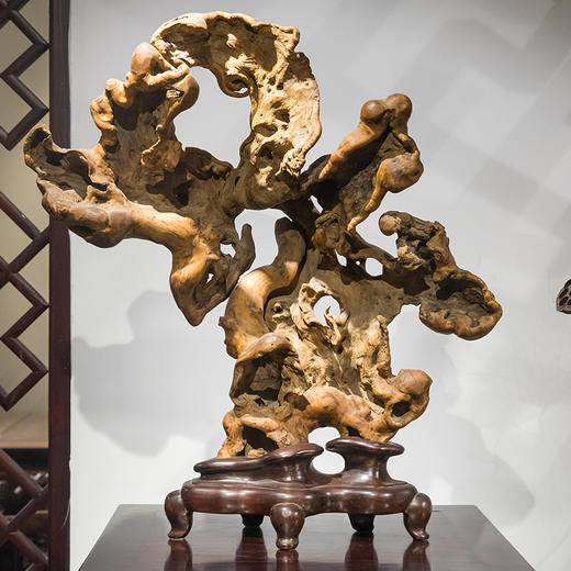 清 楠木奇形五福捧寿摆件（红木座） 商品图1