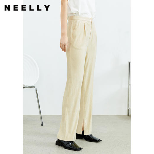 NEELLY纳俪商场同款休闲裤女薄款灯芯绒阔腿裤脚口开叉直筒裤春夏N22023H02005 商品图0