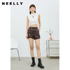 NEELLY纳俪商场同款直筒裤咖啡色个性字母印花开叉抽绳短裤N22032H01159 商品缩略图2