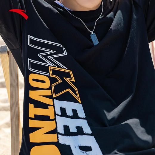 安踏短袖T恤男女同款2022夏季新款圆领宽松情侣印花上衣152228105-1/4 商品图4