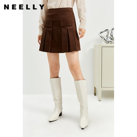 NEELLY纳俪商场同款百褶裙女冬新款时尚高腰A字裙半身短裙百搭N21112E01176 商品图2
