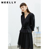 NEELLY纳俪商场同款V领泡泡袖上衣拼接纱裙女中长款不规则连衣裙N22032Y01165 商品缩略图2