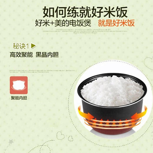 美的电饭煲家用1.6L小型迷你多功能电饭锅黑晶不粘内胆煮饭汤粥锅简易操作学生宿舍 【小猪煲】MB-YN161 商品图2