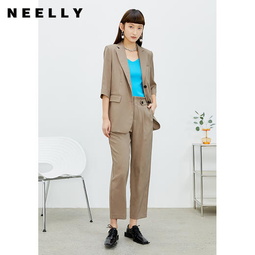 NEELLY纳俪商场同款休闲裤2022春季新款通勤职场长款压褶简约长裤N22032H01161 商品图3