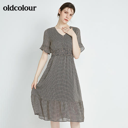 oldcolour春秋季商场同款休闲气质短袖碎花连衣裙N22101278 商品图1