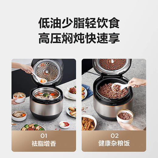 美的电压力锅 5L家用 一锅双胆一键祛脂远程操作精钢厚釜智能烹饪EYL5081 商品图4