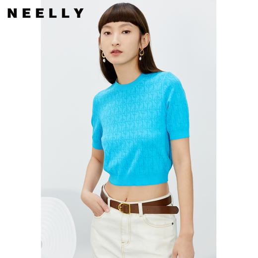 NEELLY纳俪商场同款圆领针织衫女短袖修身套头衫春夏新款短款时尚N22032A01144 商品图0