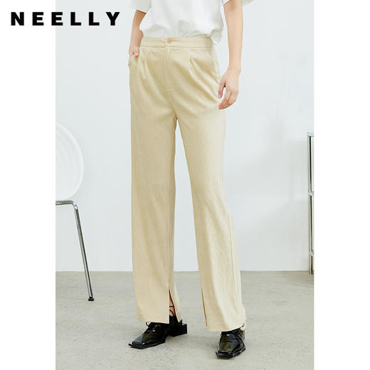 NEELLY纳俪商场同款休闲裤女薄款灯芯绒阔腿裤脚口开叉直筒裤春夏N22023H02005 商品图1