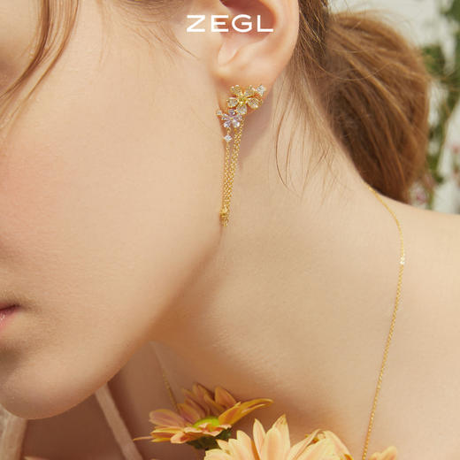 ZEGL设计师春日野趣系列蜜蜂花朵流苏耳环女耳钉银针不对称耳饰品 商品图4
