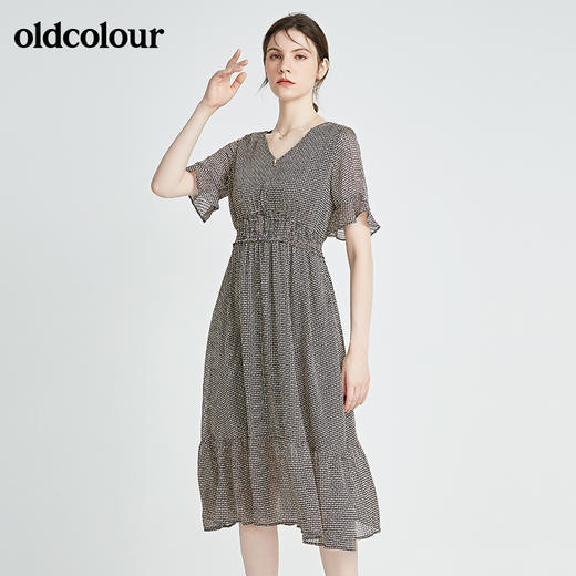 oldcolour春秋季商场同款休闲气质短袖碎花连衣裙N22101278 商品图2