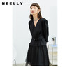 NEELLY纳俪商场同款V领泡泡袖上衣拼接纱裙女中长款不规则连衣裙N22032Y01165 商品缩略图0