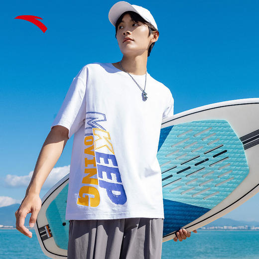 安踏短袖T恤男女同款2022夏季新款圆领宽松情侣印花上衣152228105-1/4 商品图0