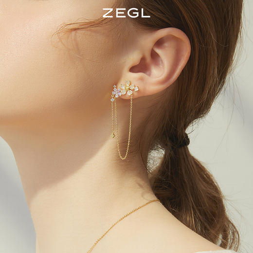 ZEGL设计师春日野趣系列蜜蜂花朵流苏耳环女耳钉银针不对称耳饰品 商品图2