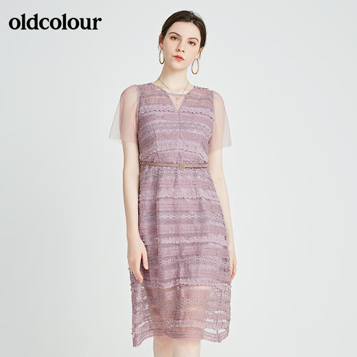 oldcolour秋季商场同款收腰短袖连衣裙N23101346 商品图0