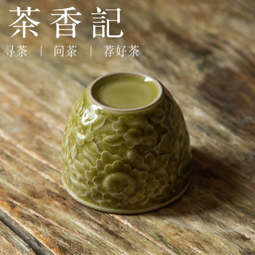 茶香记  仿哥窑米黄釉刻花大缸杯 精细 高性价比  品杯 茶道工具 商品图3