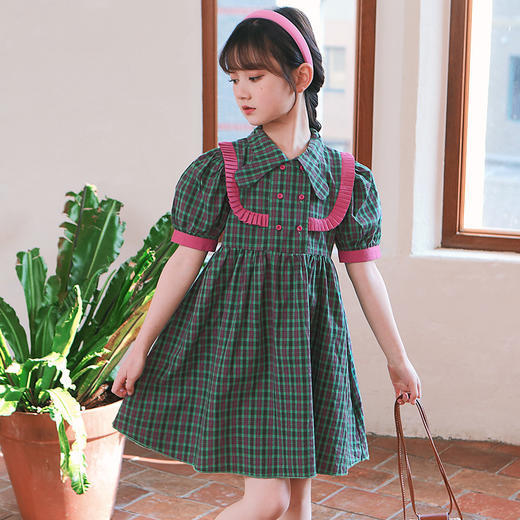 YR-大童连衣裙绿色格子女童连衣裙 商品图5