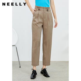 NEELLY纳俪商场同款休闲裤2022春季新款通勤职场长款压褶简约长裤N22032H01161