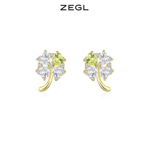 ZEGL设计师春日野趣系列爱心四叶草耳钉小众设计感耳环银针耳饰品 商品图0