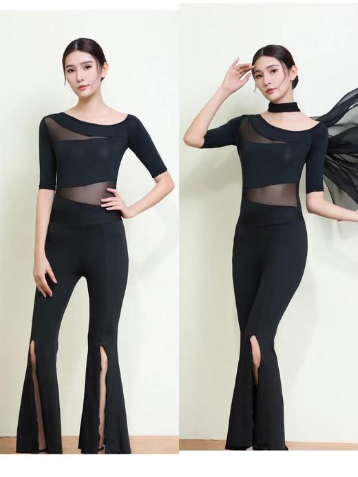 形体训练服套装拼纱舞蹈练功服喇叭裤套装气质导师礼仪服连体暗扣 商品图1