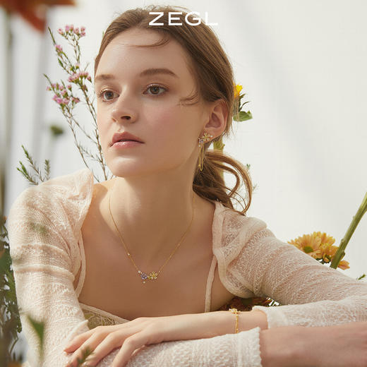 ZEGL设计师春日野趣系列蜜蜂花朵流苏耳环女耳钉银针不对称耳饰品 商品图3