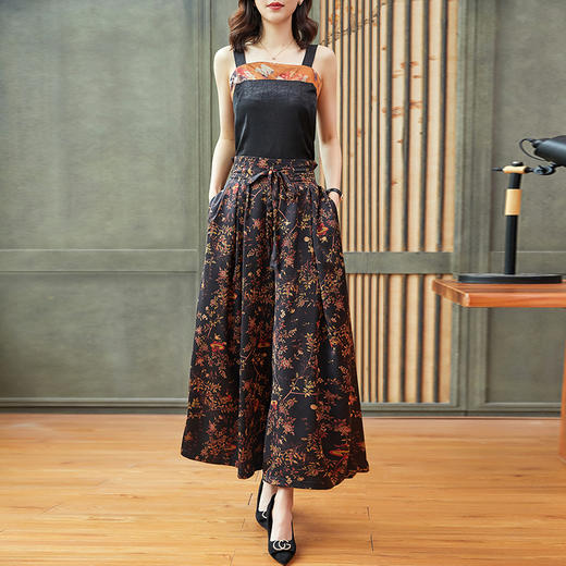 阔腿裤高腰垂感九分裤，大码龟裂纹仿香云纱休闲裤KQL-5123 商品图2