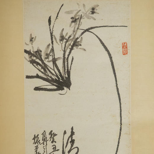 近代 萧龙士《清香》兰花图轴 墨本立轴 商品图1
