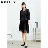 NEELLY纳俪商场同款V领泡泡袖上衣拼接纱裙女中长款不规则连衣裙N22032Y01165 商品缩略图3