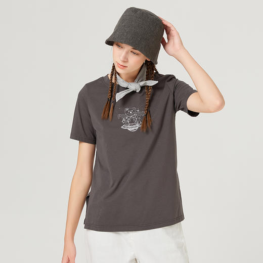 Famecoco范可儿小熊印花打底衫女夏季新款减龄正肩T恤显瘦F223BB006 商品图3