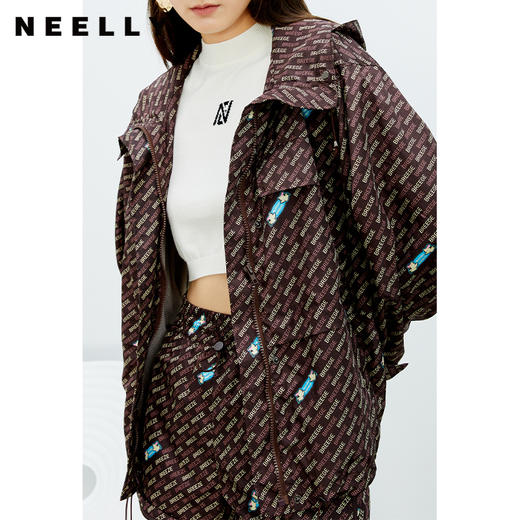 NEELLY纳俪商场同款短外套2022春季新款连帽拉链字母印花抽绳外套N22032C01153 商品图1