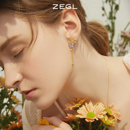 ZEGL设计师春日野趣系列蜜蜂花朵流苏耳环女耳钉银针不对称耳饰品 商品图9