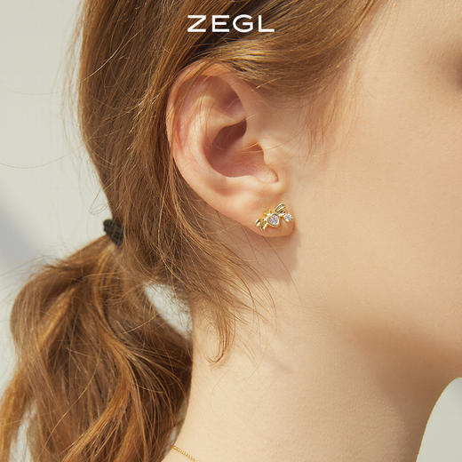 ZEGL设计师春日野趣系列蜜蜂花朵流苏耳环女耳钉银针不对称耳饰品 商品图7