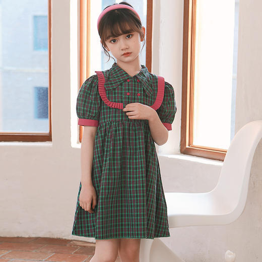 YR-大童连衣裙绿色格子女童连衣裙 商品图2