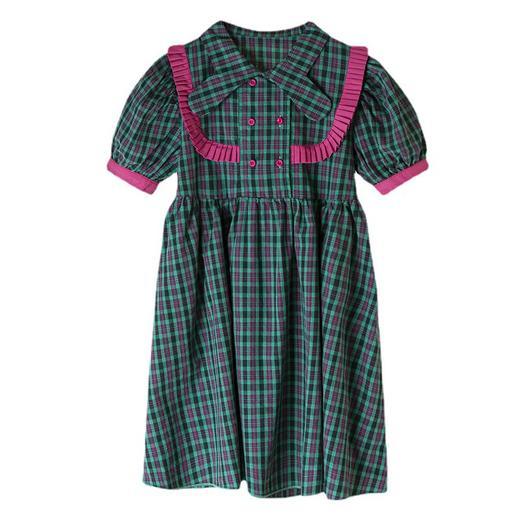 YR-大童连衣裙绿色格子女童连衣裙 商品图4