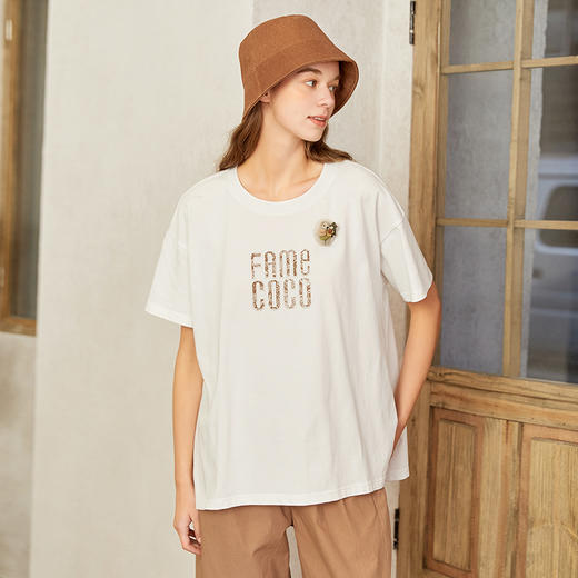 famecoco范可儿纯棉短袖T恤女ins潮新款oversize内搭夏季遮肉F223BB010 商品图2