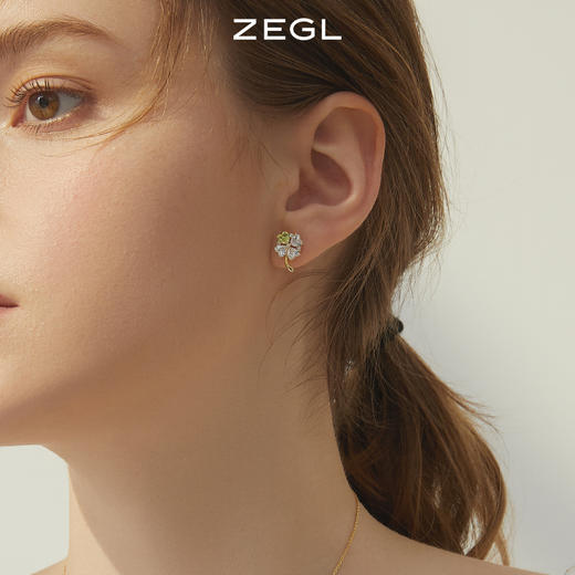 ZEGL设计师春日野趣系列爱心四叶草耳钉小众设计感耳环银针耳饰品 商品图3
