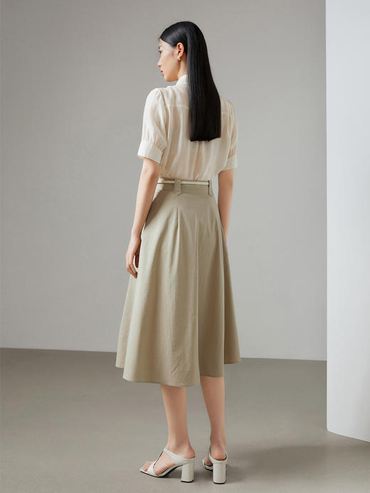 NEELLY纳俪夏季半身裙女立体打褶显瘦A字裙单排扣装饰中长款百搭 商品图3