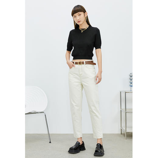 NEELLY纳俪商场同款圆领针织衫女短袖修身套头衫春夏新款短款时尚N22032A01144 商品图4