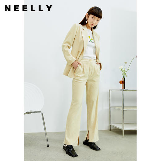 NEELLY纳俪商场同款休闲裤女薄款灯芯绒阔腿裤脚口开叉直筒裤春夏N22023H02005 商品图2