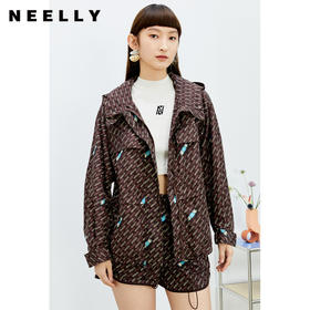 NEELLY纳俪商场同款短外套2022春季新款连帽拉链字母印花抽绳外套N22032C01153