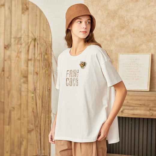 famecoco范可儿纯棉短袖T恤女ins潮新款oversize内搭夏季遮肉F223BB010 商品图3