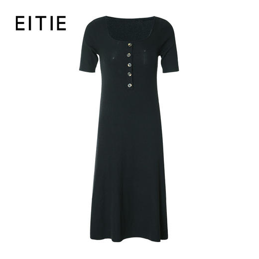 EITIE爱特爱夏季新款修身显瘦通勤百搭高腰a字黑色针织连衣裙B2201908 商品图5